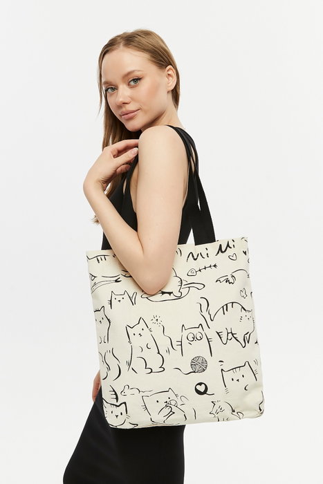 Zoozie Bags 2207 Bolsa de Bolso 100% Algodón, Crema y Negro, 38x42x8 cm
